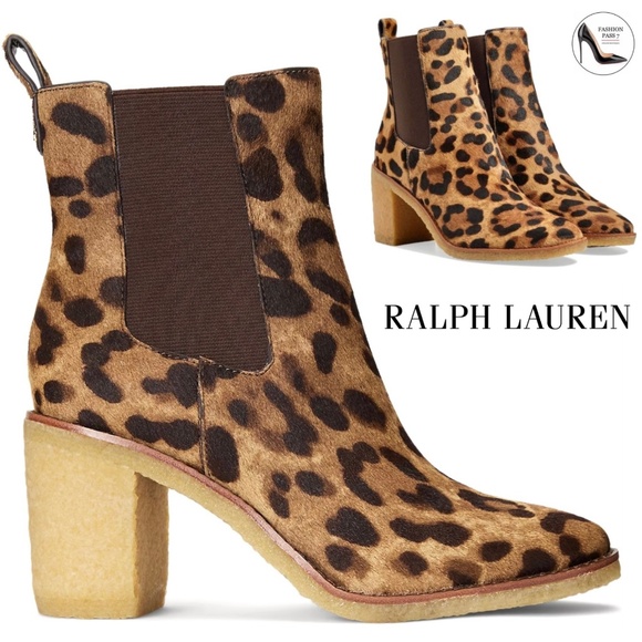 Ralph Lauren Marianna Leopard Pull-On Chelsea Booties Block Heel Ankle Boots 8.5 - Picture 1 of 13